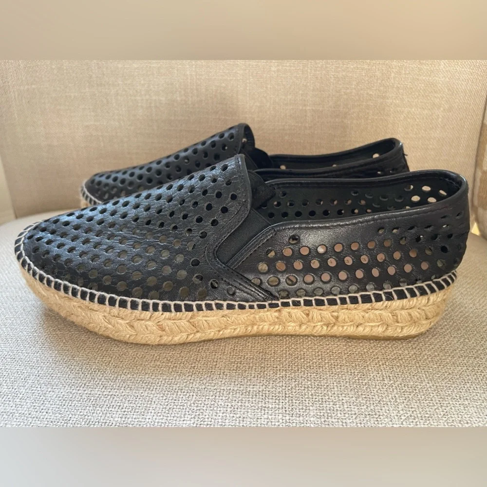 Loeffler Randall Rowan Black Leather Platform Espadrille Loafer Sneaker 40 9-9.5